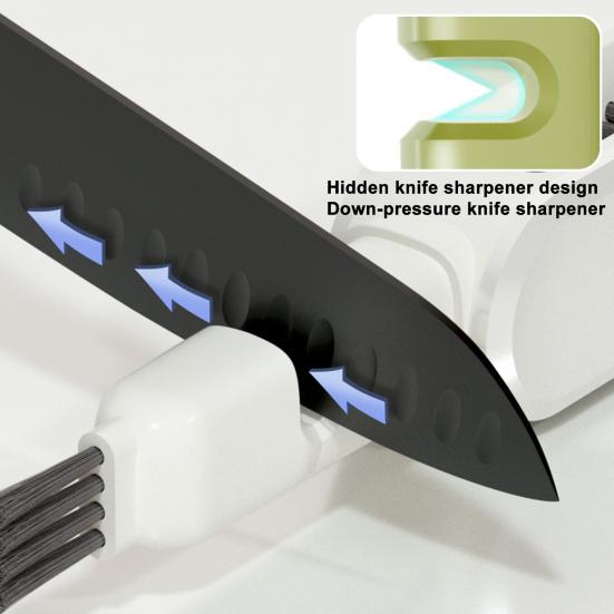 Cleaning Brush with Built-in Knife Edge Sharpener Safety Handle Double-Sided Design Cutlery Brush Sharp Blade Cleaning Tool