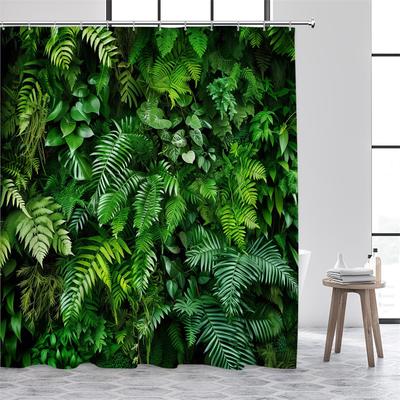 Rideaux de douche Feuilles Vertes Feuille Tropicale Jardin Plante Liane Tenture Murale Tissu Décor Maison Salle de Bain Ensemble de Rideaux de Bain avec Crochets