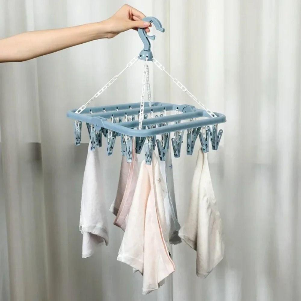 32 Clips Drying Rack Extra Thick Laundry Set Foldable Drip Hanger  Underwear Drying