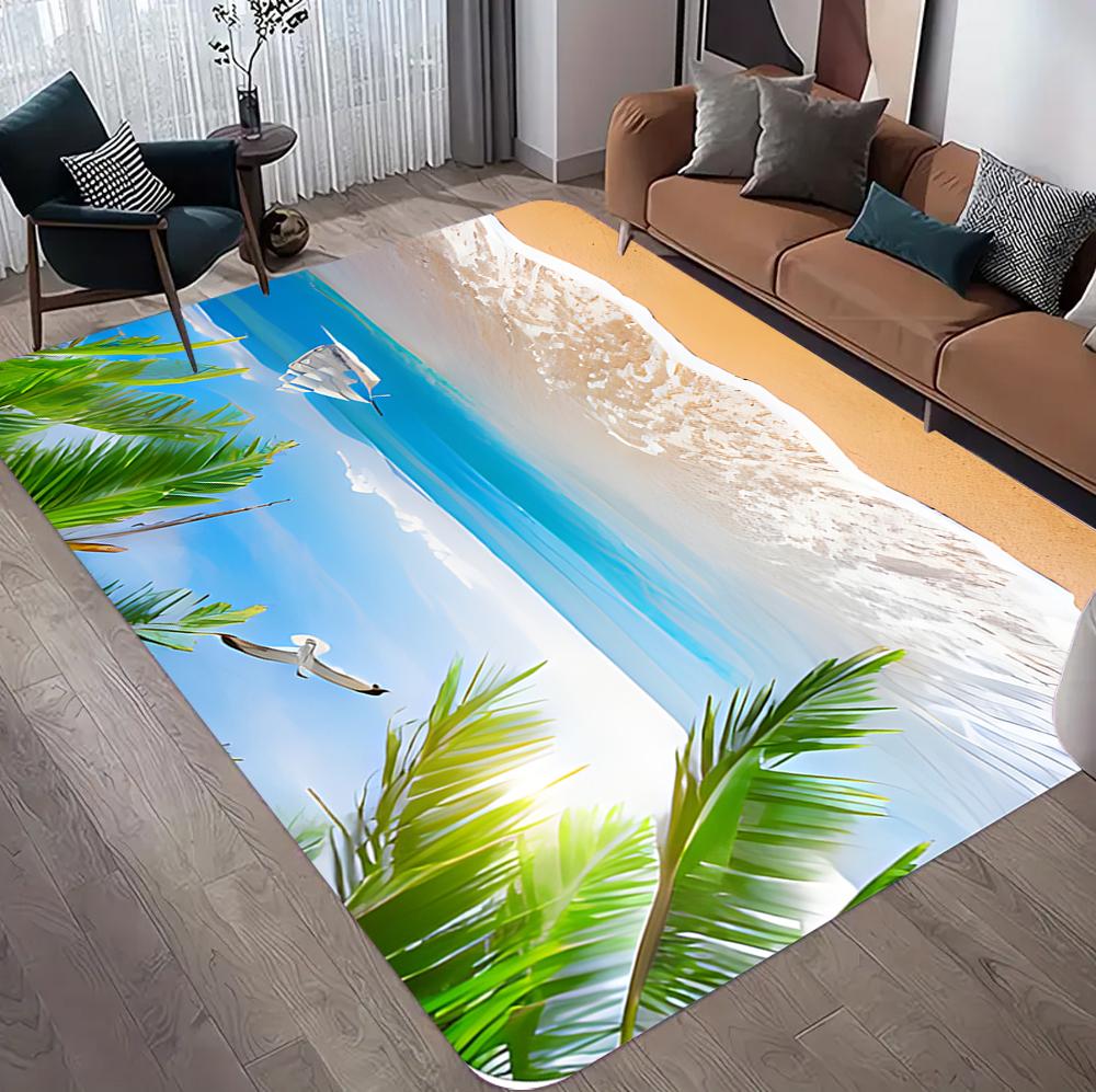 3D Printing Palm Tree Sea Beach Carpet Living Room Sofa Table Rug Bedroom Bedside Rug Dining Carpets Rug for Bathroom Decoration