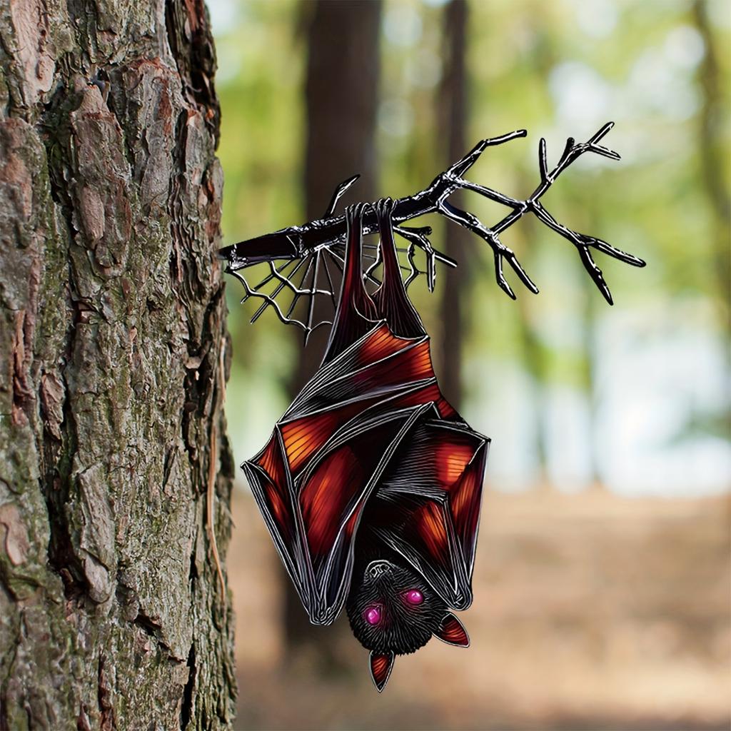 2D Metal Bat Garden Decoration Hanging Tree Ornament Halloween Outdoor Yard Art Metal Sculpture for Seasonal Display