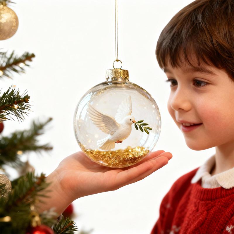 8Cm Transparent Acrylic Ball Cardinal/Hummingbird Pattern Creative Tree Decoration Hanging Pendant For Home