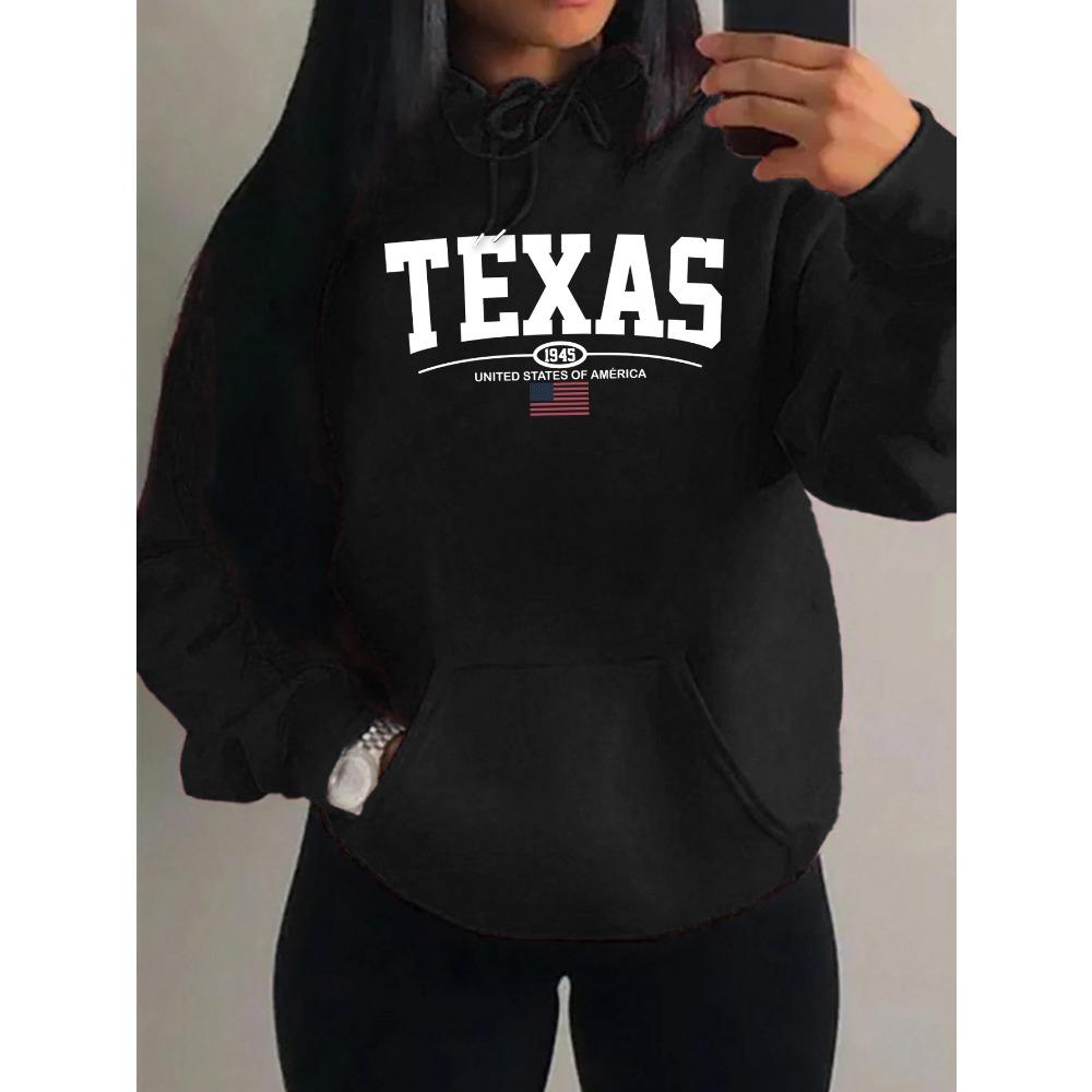 Texas Usa City Art Letter 1945 Print Women Hoody Harajuku Loose Hoodies Casual Street Y2K Sportswear Clothes
