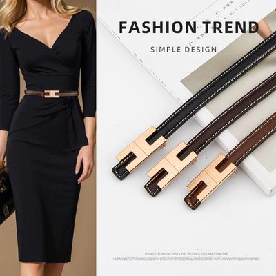 Genuine Leather Women's Thin Belt Decorative Dress with Belt High-end Cowhide Leather Lacquered Belt for Women