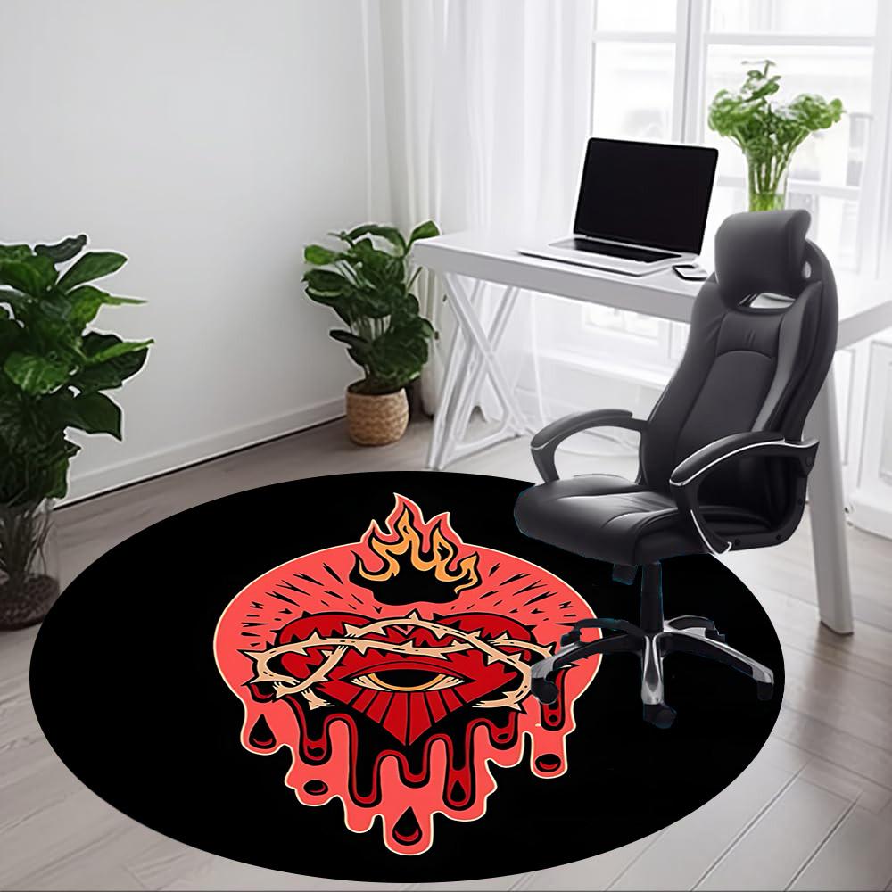 1pc Heart Flame Office Round Area Rug,  Mat Suitable For Office, Under Office Chairs Bedroom Living Room Home Decor, Room Deco