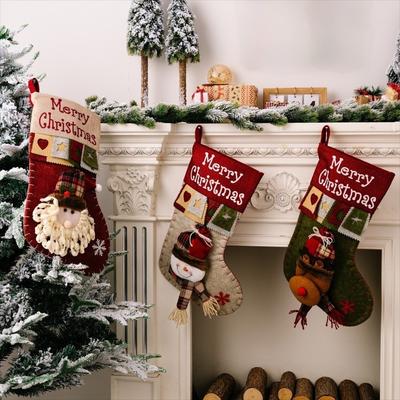 Kawaii Hanging Christmas Stocking Santa Claus Candy Bag Elk Snowman Christmas Sock Gift Bag