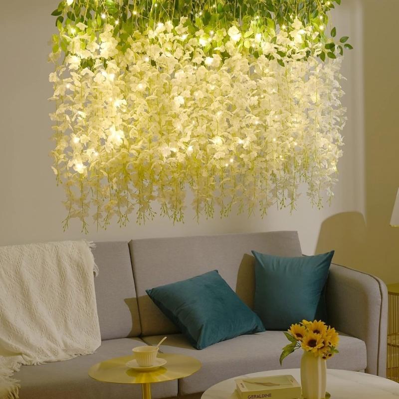 12Pcs Realistic Wisterias Artificial Flower For Home Wedding Party Decoration Durable Plastic Hanging Stem