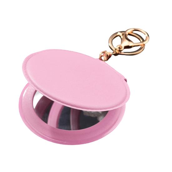 

Міні Дзеркальце для Макіяжу з Еко-шкіри Брелок Портативне Дорожнє Жіноче Дзеркальце з Кільцем для Ключів Двостороннє Ручне Складне Косметичне Дзеркало рожевий