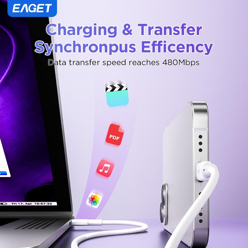 EAGET 27W PD Fast Charging Cable for iPhone 8-14 Series, 20,000+ Bend Durable with Liquid Silicone Design