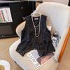 Chinese Style Jacquard Vest Shirt V-neck Buckle Stitched Chiffon Vest Loose Spring Summer Women's Clothing Shoulder Jacket Top
