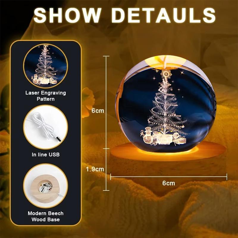 3D Crystal Ball Night Light with Santa Claus Scene USB Powered Glass Lamp Wooden Base Christmas Gift Home Decor for Kids Bedroom