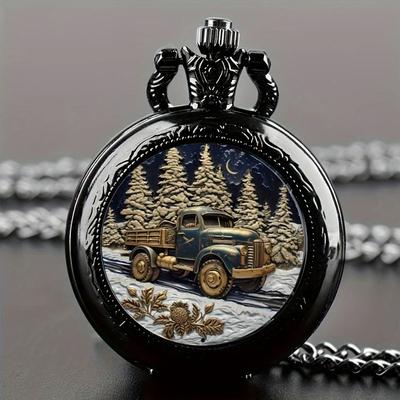 Truck Flip Nostalgic Pattern Digital Quartz Watch Necklace Chain Clock