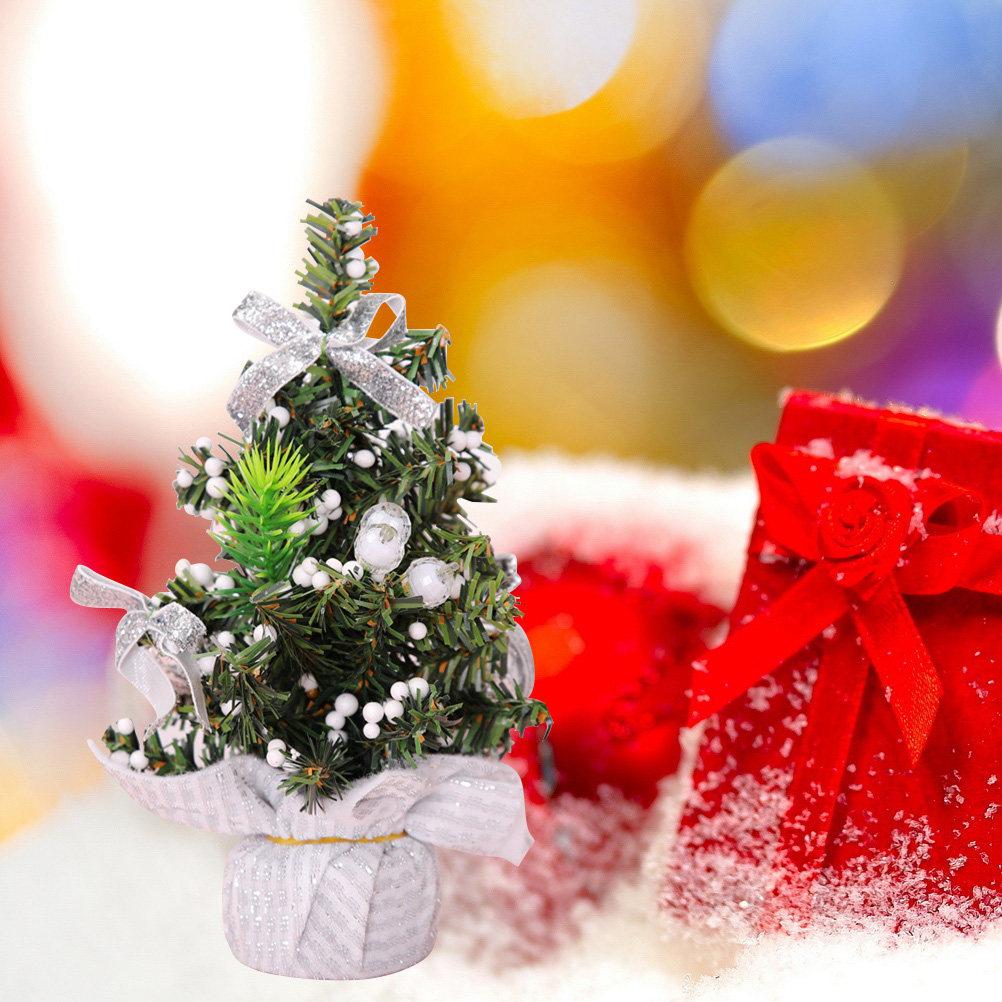 Creative Mini Christmas Tree Decor Silver Glitter Finish Tabletop Ornament for Living Room Bedroom Xmas Party Festive Atmosphere