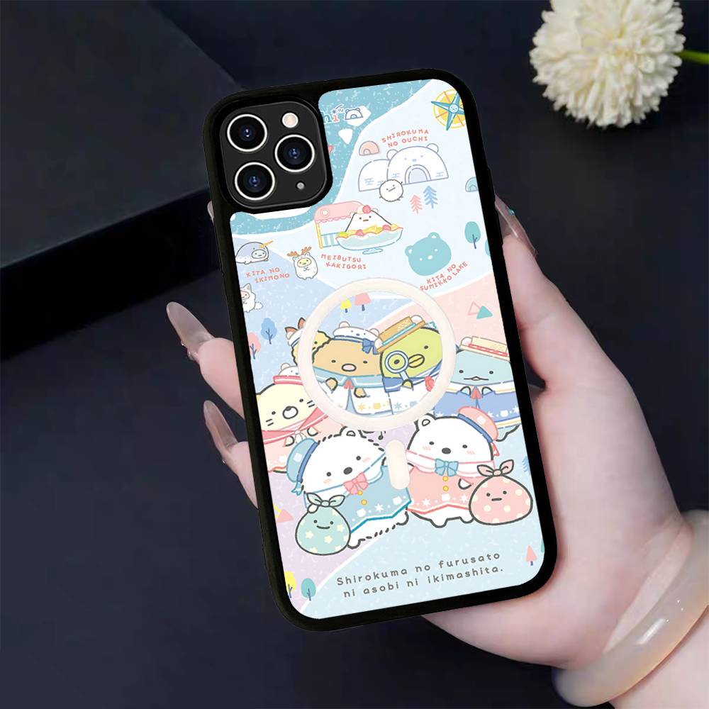 Cartoon S-sumikko Gurashi Magnetic Matte Phone Case For IPhone 16 17 15 14 13 12 11 For Magsafe Wireless Charge Cover