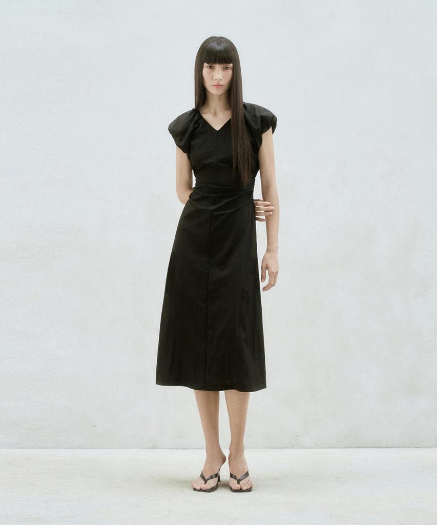 Rie Slit Back Puff Sleeve Midi Dress