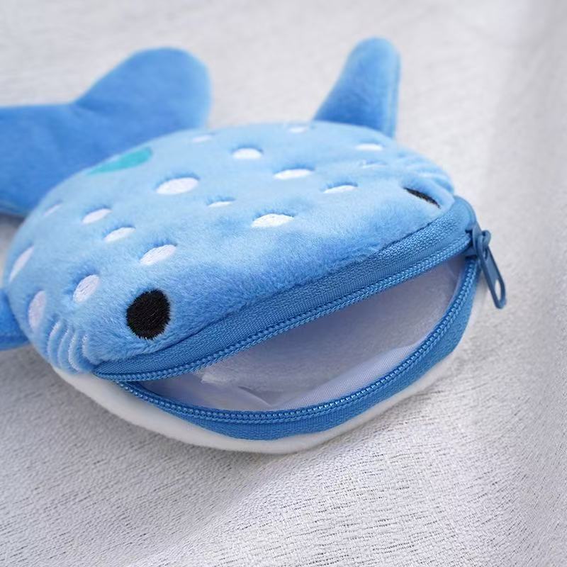 New Cartoon Shark Plush Coin Purse, Cute Pendant, Data Cable Bag, Zipper Bag