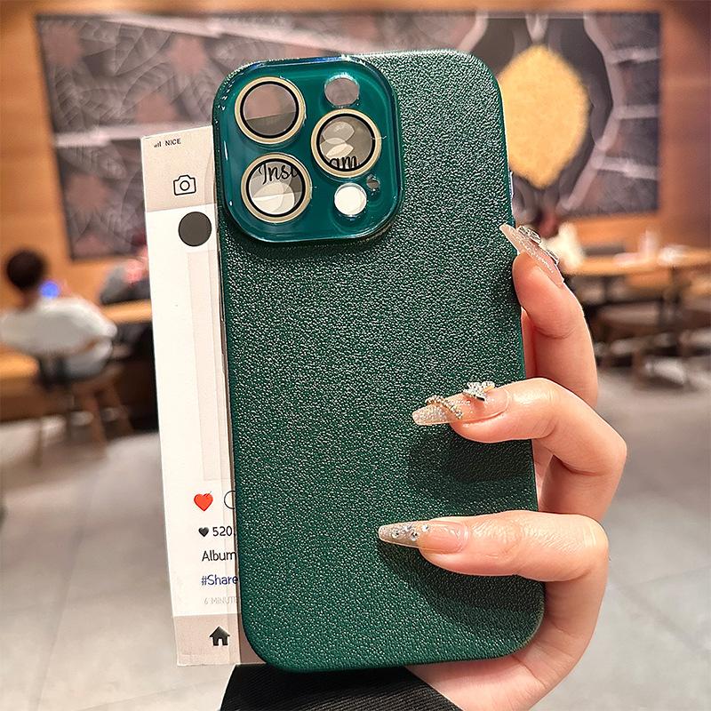 Applicable To Apple 17promax Lychee Leather Mobile Phone Case Comes with Lens Film IPhone 16 Anti Fall Pc Protection Case