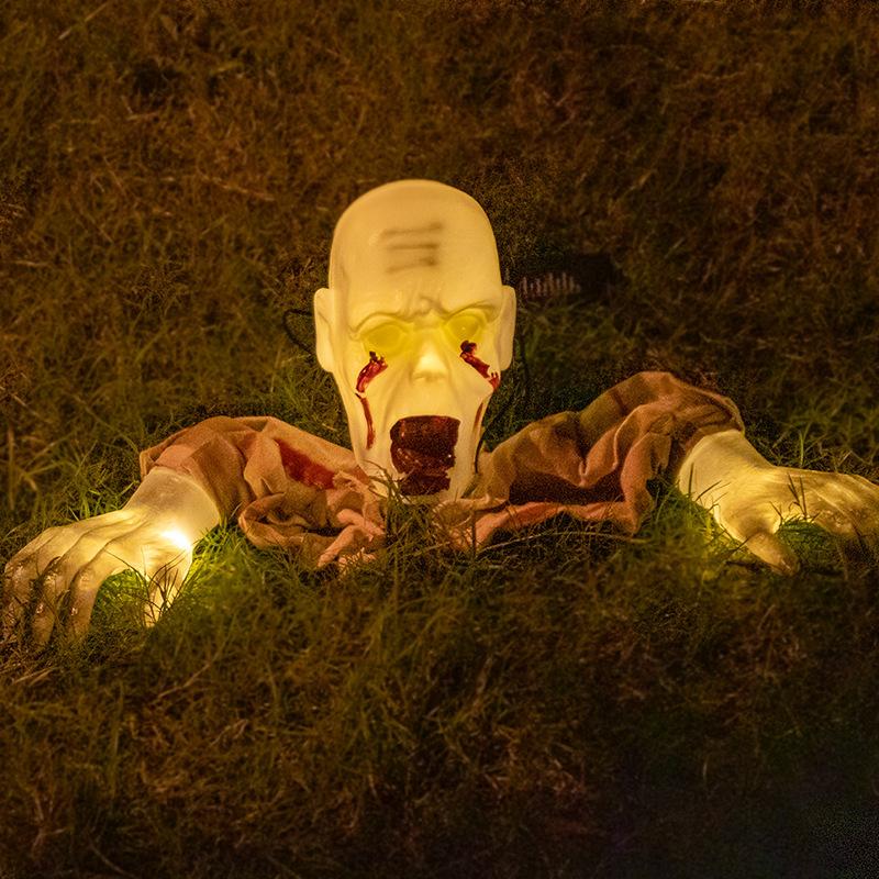 Haunted House Lighted Zombie Props Realistic Face Arms Skeleton Statues Halloween Graveyard Decor Scary Lifelike Premium
