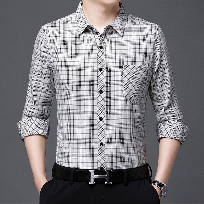

Рубашки с длинными рукавами для мужчин. Осень. Новые мужские рубашки из искусственного льна. Модные тонкие клетчатые мужские рубашки, не требующие глажки.