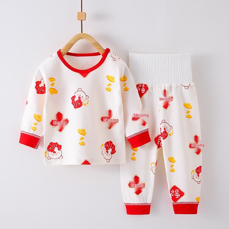 Children's Cotton Underwear Set: Wireless, High-Waisted Tummy Protection Pants, Toddler Autumn/Winter Two-Piece Base Layer.