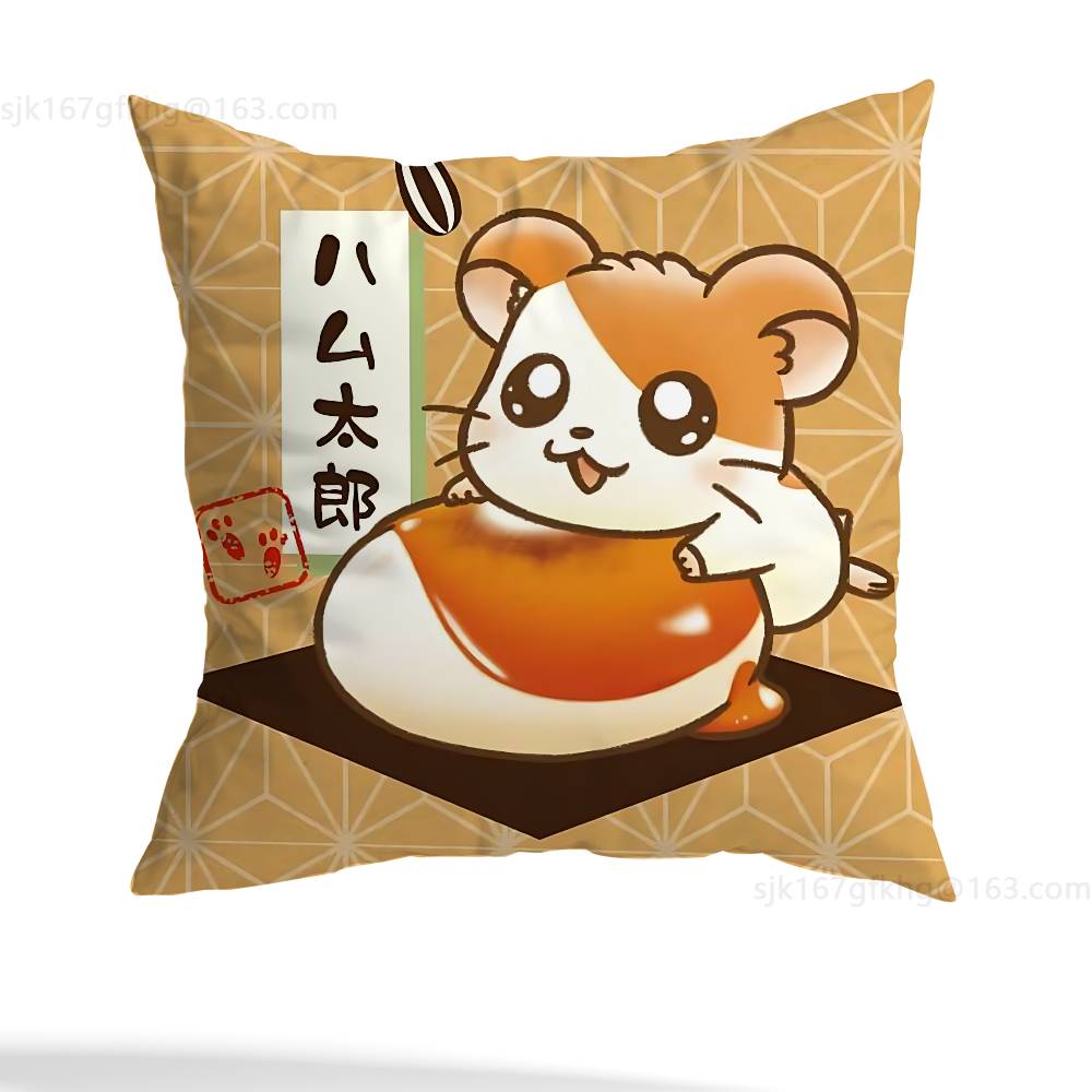 

Cartoon Hamtaro Hamster Pillow Case Square Double-Sided Printing Short Plush Sofa Cushion Cover Bedroom Bedside Pillow 12x12Inch