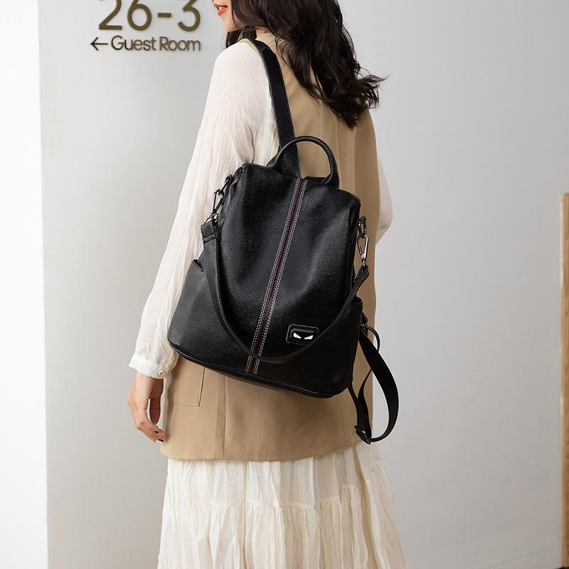 Lychee Pattern Soft Leather Trend Spring and Summer New Anti heft Backpack  Schoolbag  Multi purpose Travel Bag  Fashionable Backpack for Women
