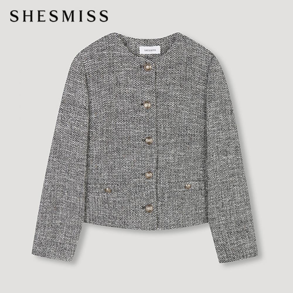 

She S miss шерстяной твидовый пиджак с круглым вырезом Swwjkn41020 Bk blacks/66