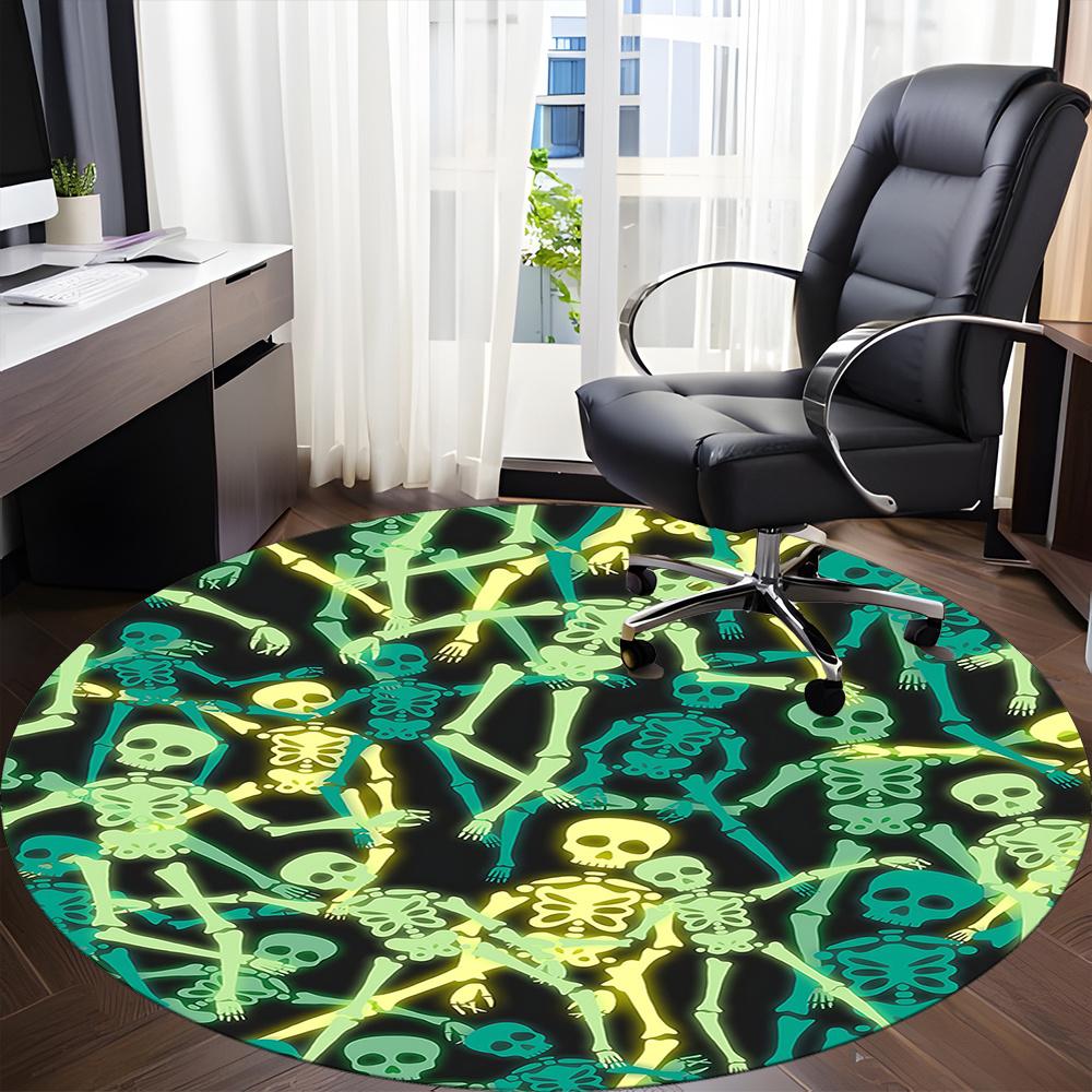 1pc SkeleFun HalloweenParty Office Round Area Rug, Indoor Mat Suitable ForOffice, Under Office Chairs Bedroom Living Room Home Decor, Room Decot139