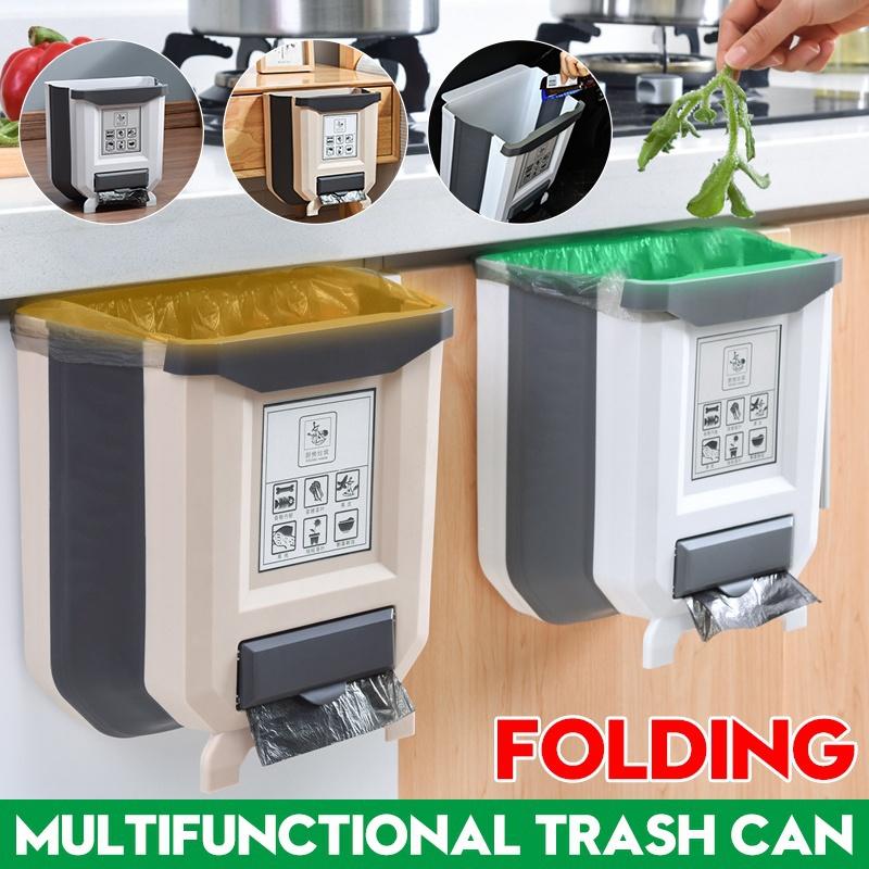 Wall-Mounted Folding Trash Can Kitchen Cabinet Door Hanging Trash Can Bathroom Trash Storage Rack Car Folding Trash Can Trash Storage Tool