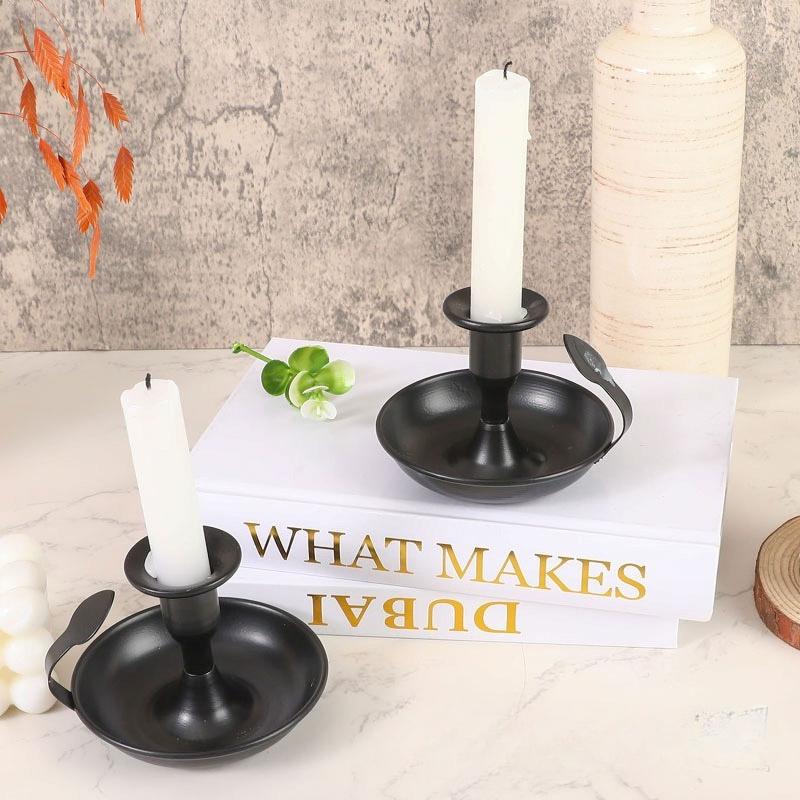 Candle Holders – Black 2pcs Retro Iron Taper Candlestick Holder Centerpieces for Wedding, Party, Xmas, Home Table Decor