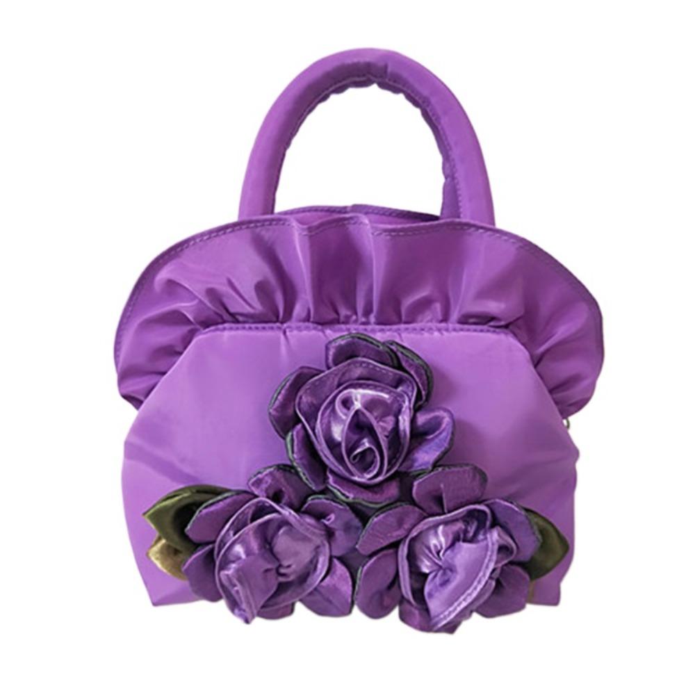 Satin Silk Hanfu Flower Drawstrings Bag Ruffle Small Purse Wallet Rose Flower Handbag  Ladies/Girls