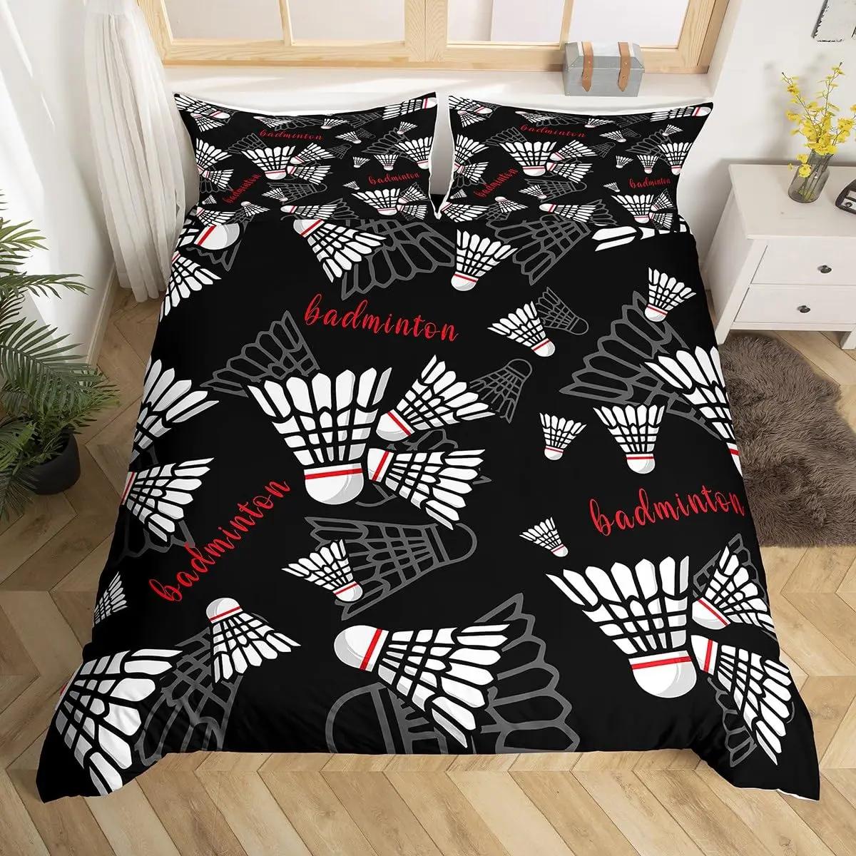 

Badminton Duvet Cover Set Kids Badminton Sports Bedding Set Boys Girls Room Decor Ball Games Pattern Black Comforter Cover Sets (135x200cm)