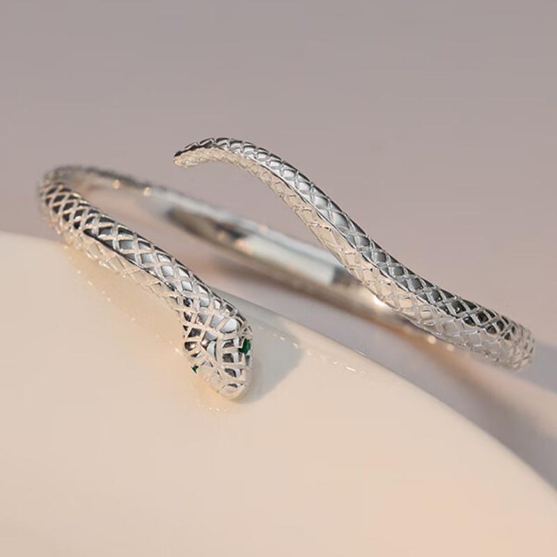 Silver Color Snake Shaped Bangle&Bracelet for Women Vintage Hip-Hop Gothic Style Open Bangle Fashion Jewelry Festive Gift