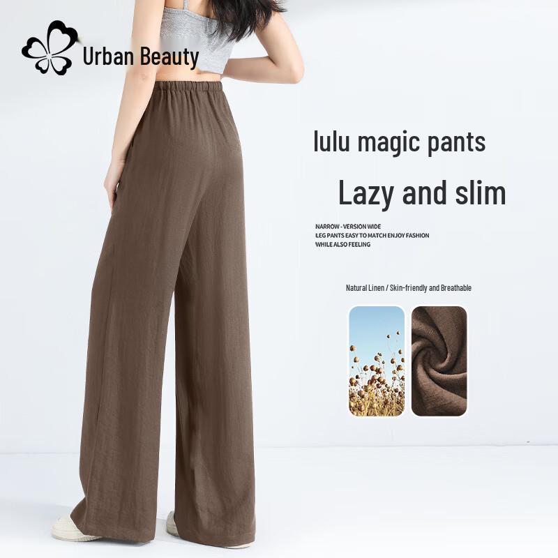 Women s High-Waist Linen Blend Casual Wide-Leg Pants L