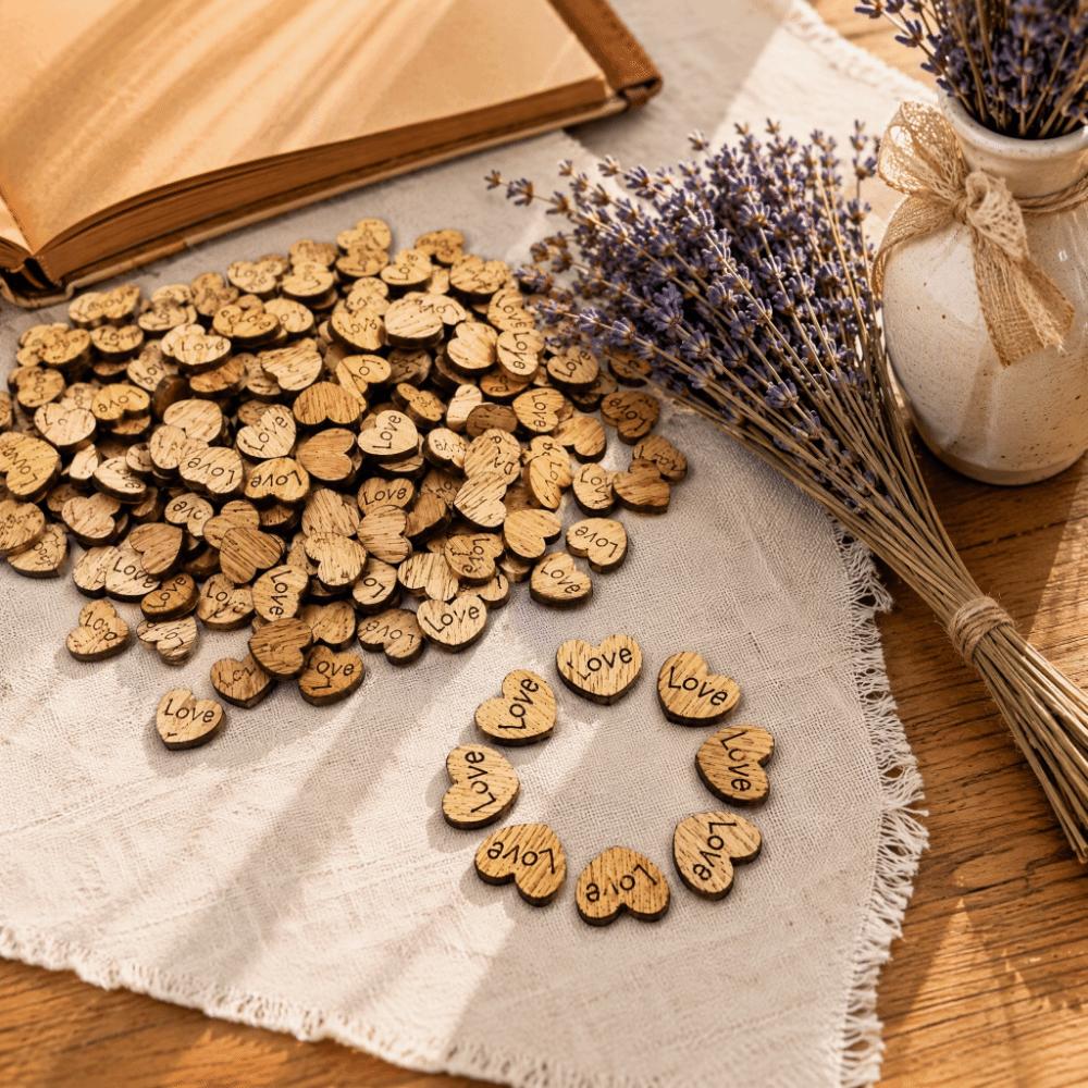 1000pcs DIY Craft Wooden Heart Confetti 1000 Pieces Wooden Heart Decoration  For Home Decoration