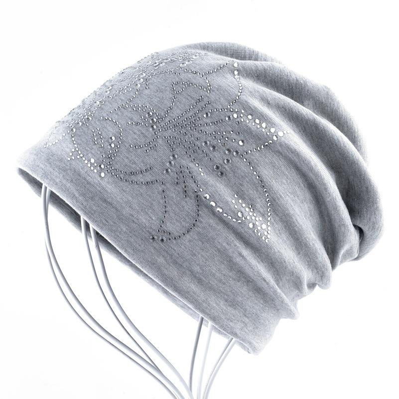

Женская шапка-бини, осенне-зимние шапки, кепка в стиле хип-хоп, шляпы со стразами и цветами для женщин, шапочки светло-серый