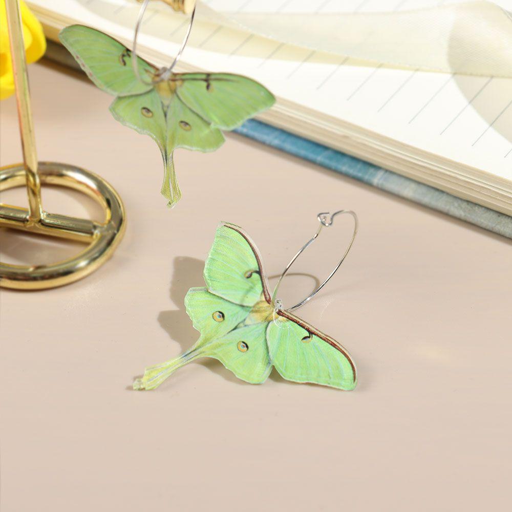 Fashion Vintage Unusual Jewelry Acrylic Women Girls Green Butterfly Moth Hanging Pendants Earrings