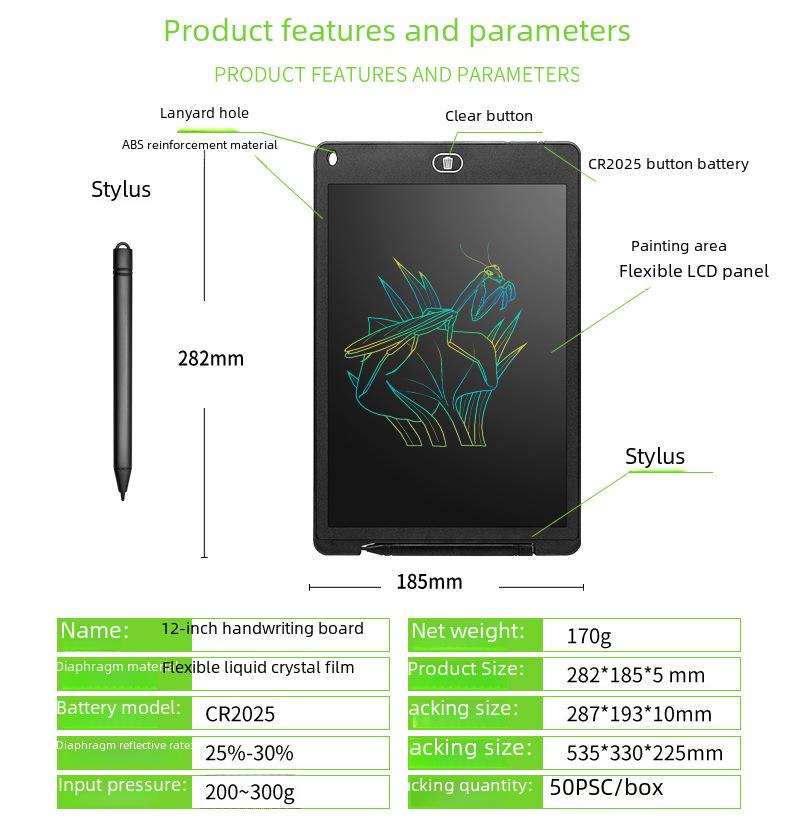 Children's Colorful LCD Handwriting Tablet - Available in 8.5", 10", and 12" Sizes for Writing and Drawing