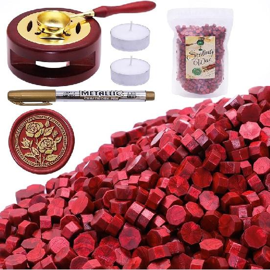 SWANGSA Christmas Wax Seal Kit,1450pcs Sealing Wax Beads, Santa Claus Wax Seal Stamp kit, Wax Seal Warmer, Wax Seal Spoon, Seal Pens and Tealight