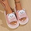 Cute Cartoon Bear Home Slippers Women 2024 Winter Comfort Soft Sole Linen Slippers Woman Non Slip Flat Heels House Shoes Slides