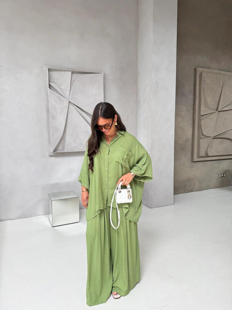 2025 Summer Yellow Pleated Women's Casual Shirt and Loose Pants Set - European and American Design.