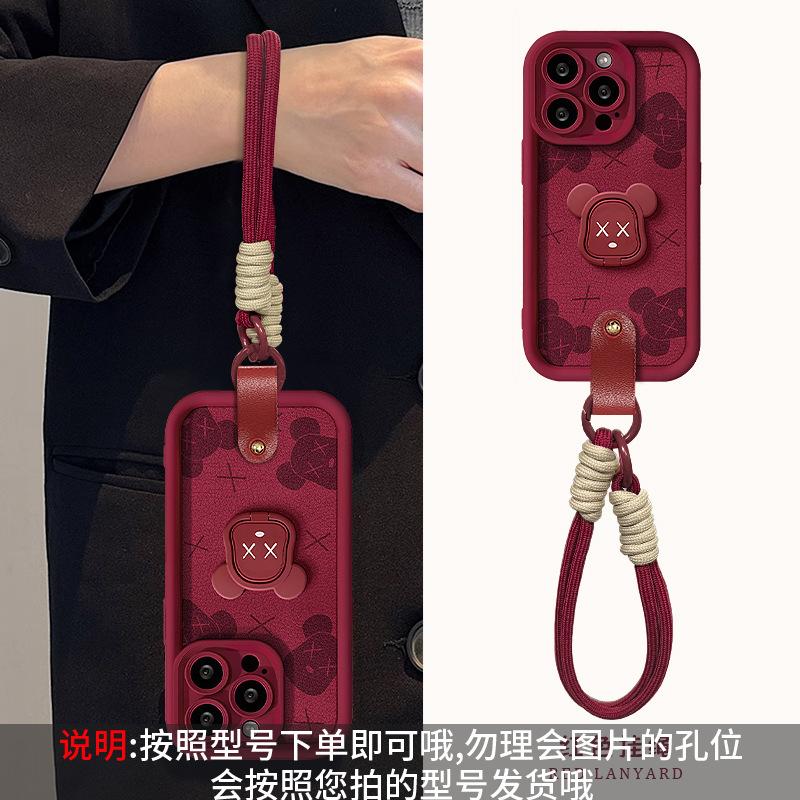 Violent Bear Bracket Lanyard for Apple 11PRO Lambskin Mobile Phone Case 11 Silicone Anti-drop 11/11/11/11