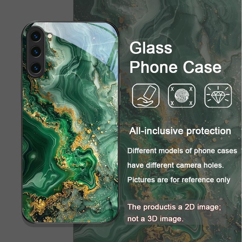 Gorgeous Emerald Pattern Tempered Glass Phone Case for Samsung Galaxy S25 Ultra S24 S23 S10 Plus S22 S21 S20 FE Shockproof Cover