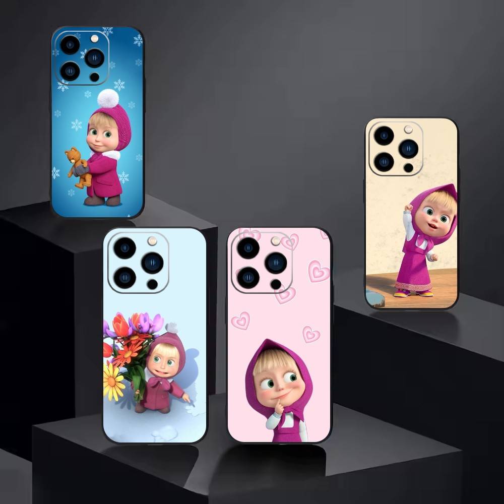 Cute M-Masha and Bears Phone Case For iPhone 16,15,14,13,12,17,Pro Max,Plus Silicone Black Case