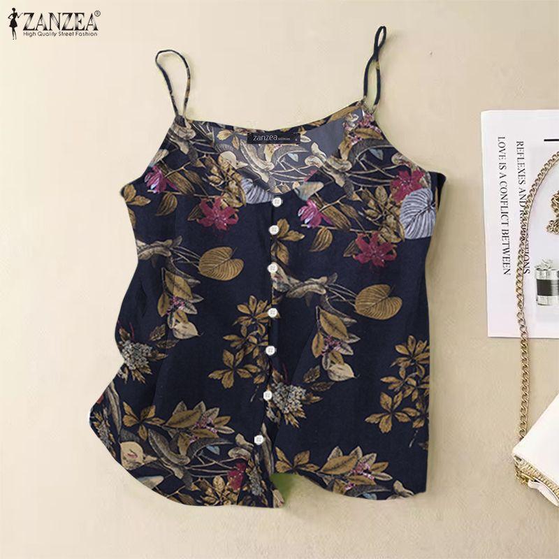 ZANZEA Women Casual V-Neck Summer Sleeveless Print Camisoles