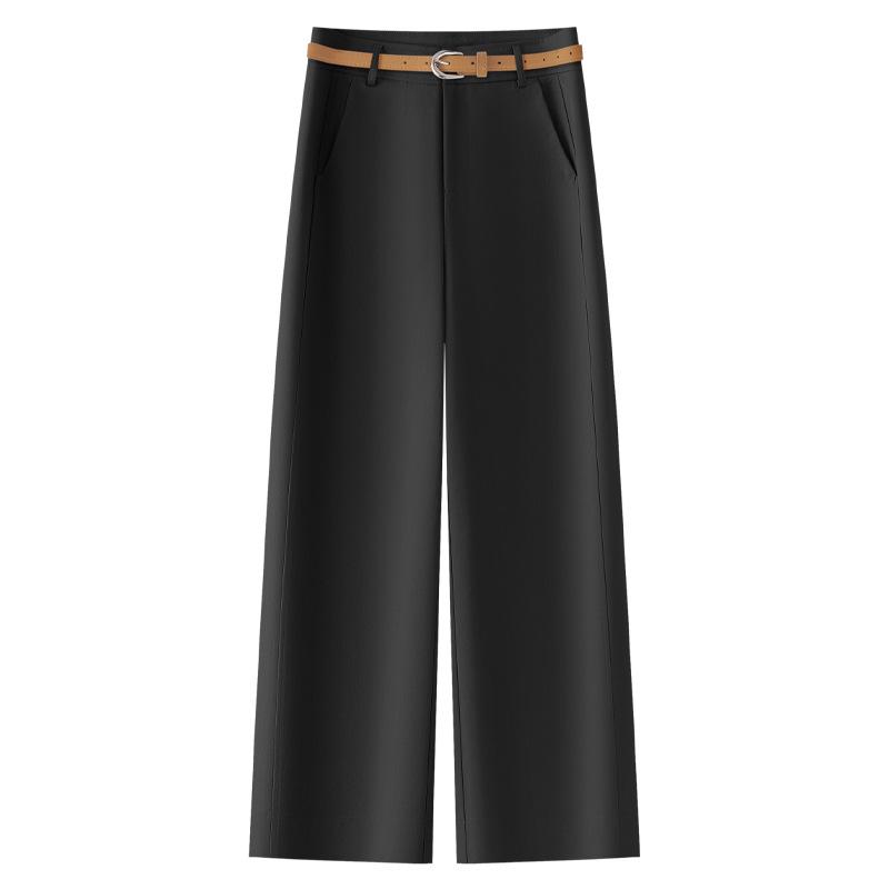 Women's Beige Tencel Cotton High Waist Wide Leg Pants - Slimming Petite Nine-Point for Spring and Autumn 2025