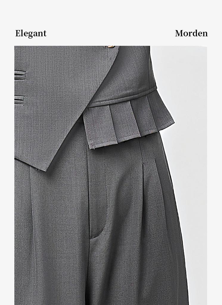 Elegant white-collar commuting ruffled suit+slimming casual pants