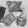 Polyester Canvas Flower Clutch Bag Large Capacity Zipper Closure Cosmetic Storage Pouch Portable Flower Pattern Makeup Bag