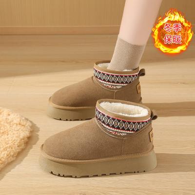 Warm Shoes Women's New Winter Snow Wear Cotton Shoes Fashionable and Casual Thick Sole Solid Color Velvet Cotton