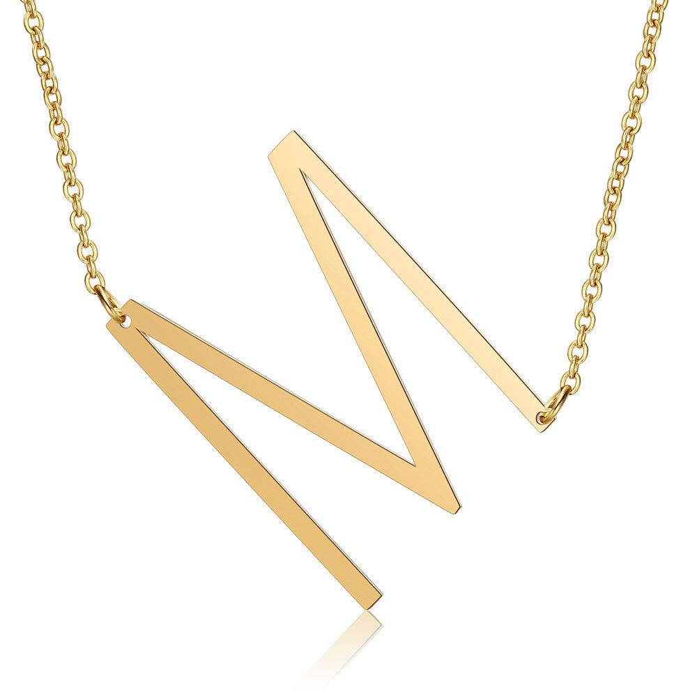 Stainless Steel Gold Hollow Large Letter Pendant Necklace for Women